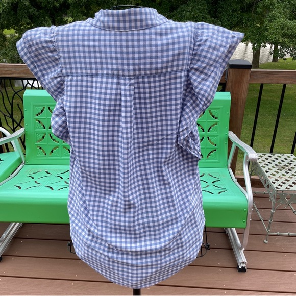 Jessica Simpson Blue & White Check Button Up Blouse Shirt Short Sleeve Small - Picture 4 of 8
